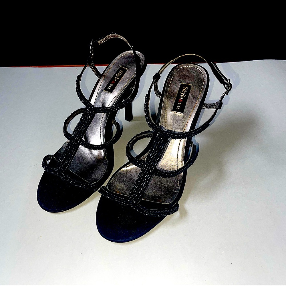 Style & Co straps black heels with black sequins